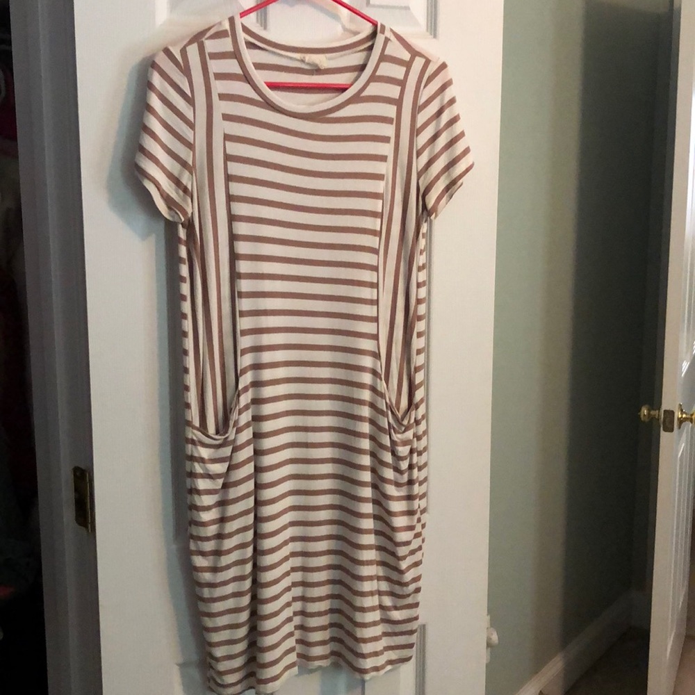 Les Amis Neutral Striped Dress
